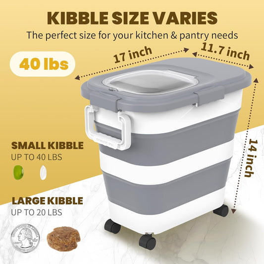 HOYTAMDA 30-40Lbs Rice Container,Collapsible Airtight Food Storage Containers with Wheels,Handle,Rice Storage Container with Small Bin and Scoop,Rice Dispenser for Flour Sugar Cereal Grain Dog Cat