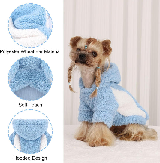 YIKEYO Dog Hoodie Pet Clothes Sweater with Hat Soft and Warm Cold Weather for Small Patchwork Hood(Blue, Small)
