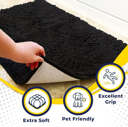 Muddy Mat® Shown on TV – Super Absorbent Door Mat Indoor, Microfiber Quick Dry Chenille Entryway Rug, Non-Slip Front Door Mat, Indoor Mats for Entryway, Machine Washable Pet Rug, Black 36"x60"