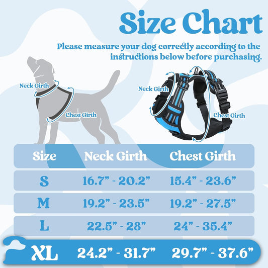 rabbitgoo Dog Harness for Large, No Pull Pet Harness with 3 Buckles, Adjustable Soft Padded Vest with Control Handle, Walking Reflective Pet Vest for Extra Large Dogs, Sky Blue, XL