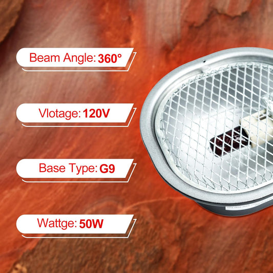 G9 Reptile Infrared Heat Lamp, Terrarium Heating Lamp Fixture with 50W UVA Low Profile Night Red Bulb | Safety Mesh, Tank Hood Basking Spot Light for Bearded Dragons Turtles Lizards Geckos