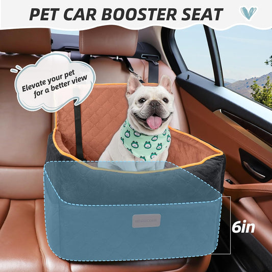 Small Dog Car Seat, Memory Foam Dog Booster Seats with Thick Cushion for Medium Dogs Under 35lbs, Detachable Washable Pet Car Seat Travel Bed with Storage Pockets,2 Safety Belts