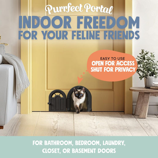 Meow ManorĀ® Cat Door Interior Door - No-Flap, Interior Cat Door for Cats Up to 20 lbs, Easy DIY Setup, Secured Installation in Minutes, No Training Neededā¦