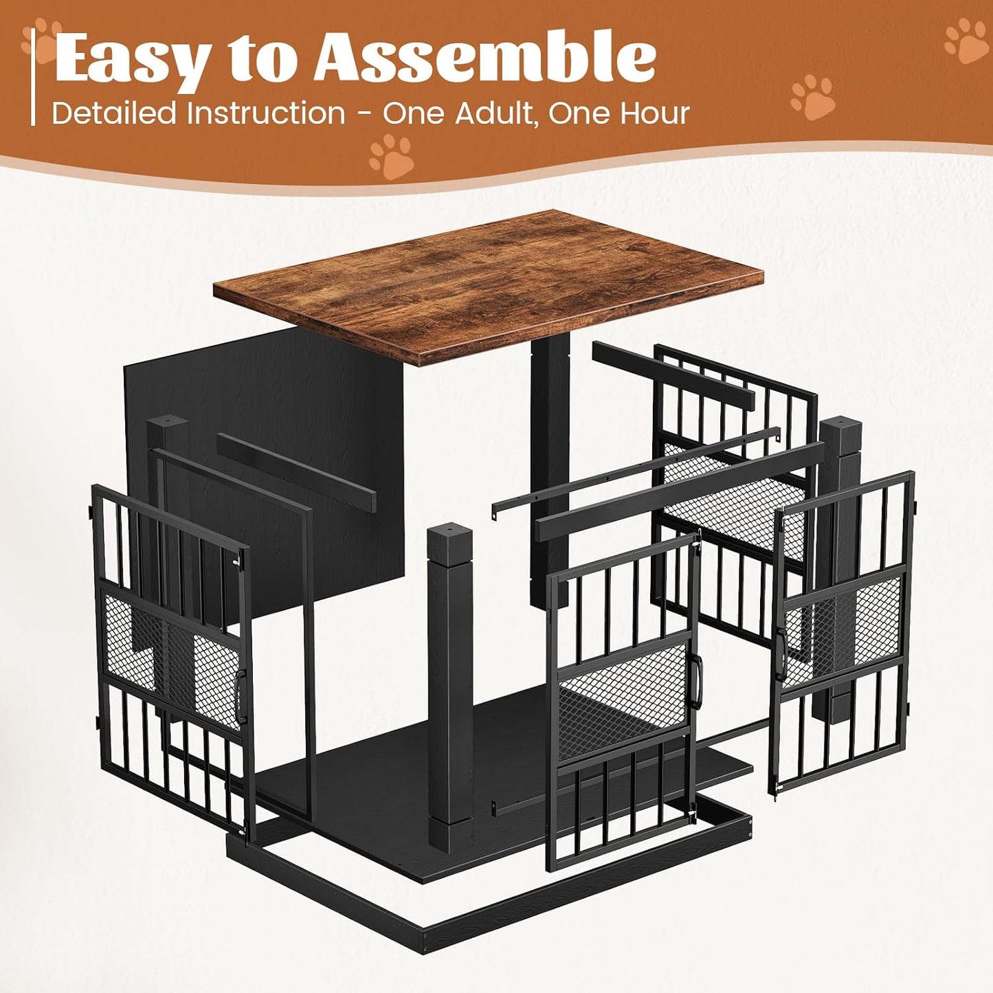 VOPEAK Dog Crate Furniture, Chew Resistant Dog Crate for Dogs, Heavy Duty Dog Crates Dog Kennel Cage Indoor with Double Doors, End Table for Bedroom Living Room (Black, 27.5" L x 20" W x 23.6" H)