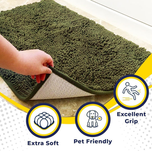 Muddy Mat® Shown on TV – Super Absorbent Door Mat Indoor, Microfiber Quick Dry Chenille Entryway Rug, Non-Slip Front Door Mat, Indoor Mats for Entryway, Machine Washable Pet Rug, Army Green 36"x60"