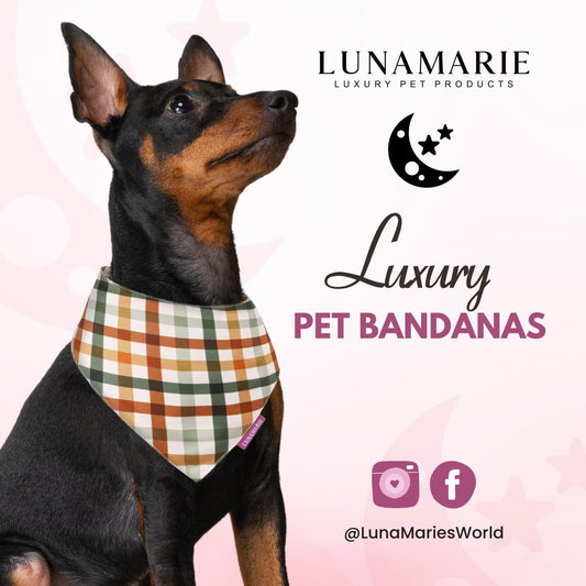 LunaMarie - Luxury Pet Birthday Bandanas -Premium & Silky Poly Fabric | 100% Handmade | Custom Shape Dual Layered (Autumn, X-Small)