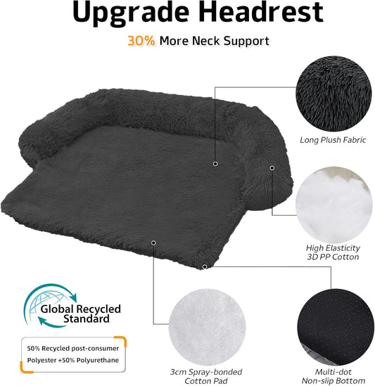 Calming Dog Bed Fluffy Plush Dog Mat for Furniture Protector with Removable Washable Cover for Large Medium Small Dogs and Cats (Small(35x31x5), Dark Grey)
