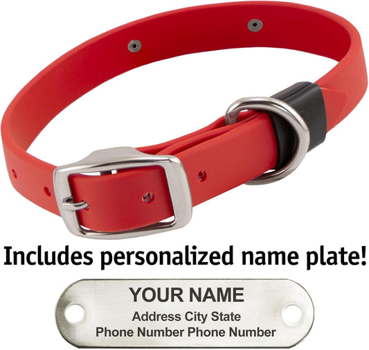 Biothane Custom Dog Collar β Waterproof, Stink-Proof Personalized Collar with Name & Phone Number β Durable, Many Sizes and Colors β Assembled in USA (Cherry Red)