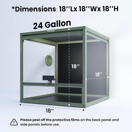 MagicCube 18'' x 18'' x 18'' Reptile Tank with Lock, 24 Gallon Reptile Terrarium with Flip-Up Tempered Glass Door, Top Screen Ventilation for Leopard Gecko - Bottom Not Leakproof