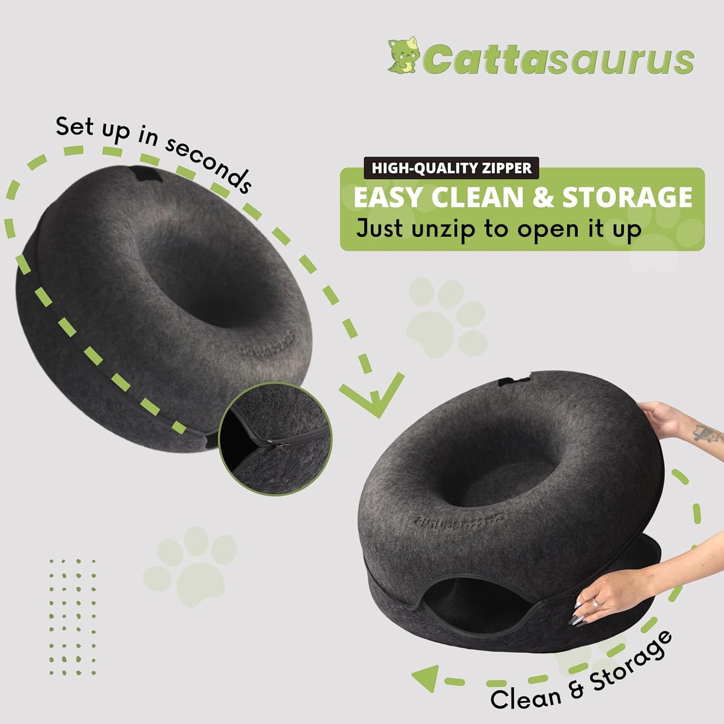 CATTASAURUS Peekaboo Cat Cave for Multiple & Large Cats Up to 30-45 Lbs, Scratch Detachable & Washable Tunnel Bed, Comfy Donut Cat Cave (Dark Gray, Large)