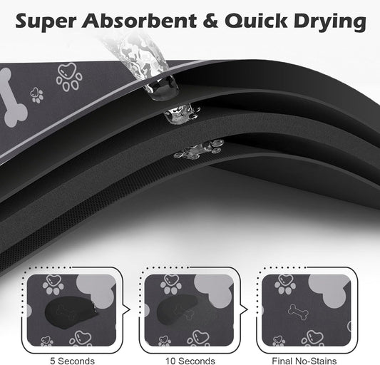 Pet Feeding Mat,Rapid Absorbent Mats for Dog Cat Food, Dog Placemat Water Bowl Mat with Rubber Backing,Messy Drinkers to Protect Floors, Pet Accessories 17"×29" Dark Grey