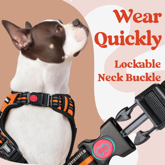rabbitgoo Dog Harness for Large, No Pull Pet Harness with 3 Buckles, Adjustable Soft Padded Vest with Control Handle, Walking Reflective Pet Vest for Extra Large Dogs, Orange, XL