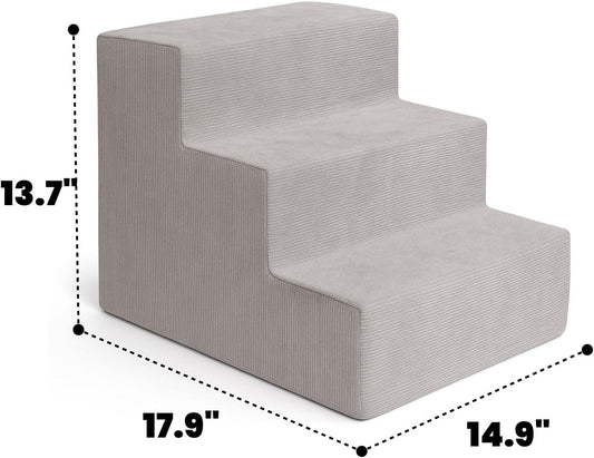 MEWANG Dog Stairs for Small & Medium Dogs and Old Cats β3/4/ 5 Steps High-Density Foam Pet Ramp for Bed & Couch, Non-Slip, Washable Cover, Grey (Square Corner, 3 Steps: 17.95''Γ14.96''Γ13.70'', 2)