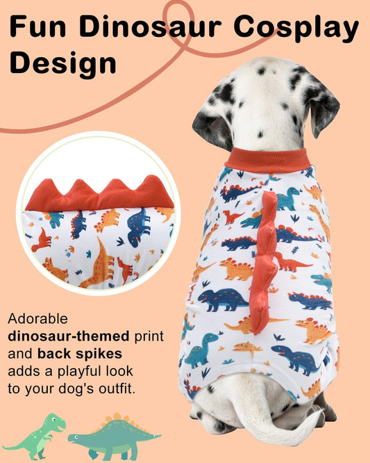 CuteBone Dinosaur Costume Dog Pajamas, Stretchy Spandex Crystal Velvet Sleepwear Coat for Small Dogs, Soft & Warm Pet Outfit Clothes for Cold Weather, Cozy Pullover Design COSP02XL