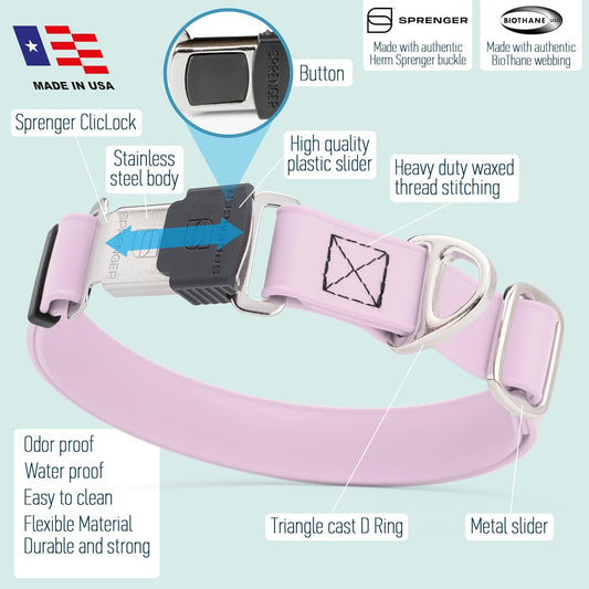 Dogline Biothane Waterproof Dog Collar with Herm Sprenger Black Stainless Steel Quick Release Buckle β Heavy Duty Tactical Durable Collar for Dogs β Comfortable and Safe Pet Collar W1 L 15-25" Pastel