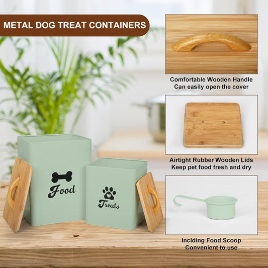 Dog Treat Container 2PCS, Dog Food Storage Container with Lids Airtight, Dog Treat Jars for Kitchen Counter-7+3Lbs (Saga Green)