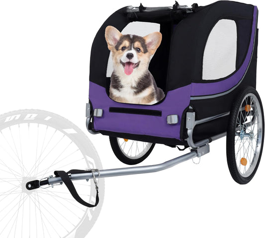 Blue-Grey Large Folding Bike Trailer for Dogs β Heavy-Duty Steel Frame, 66LB Capacity Pet Carrier for All-Terrain Cycling, Jogging & Camping Adventures!