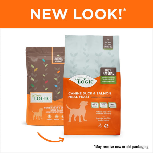 Nature's Logic Dry Dog Food - 100% Natural - No Synthetics - For All Ages, Sizes, Breeds - Free From Common Allergens, High Protein - Duck & Salmon Meal Feast, 13lbs