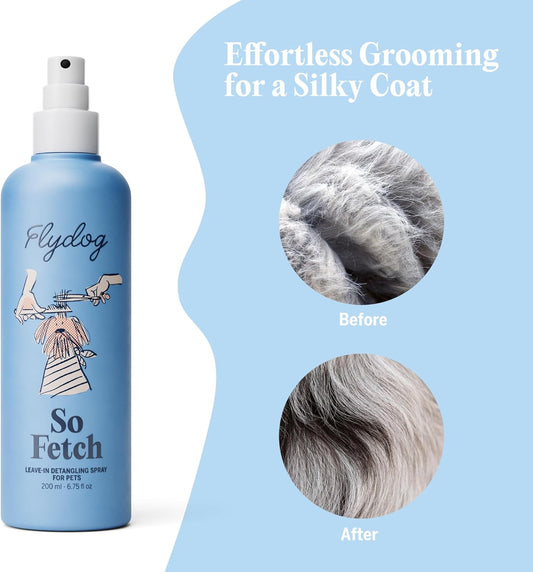 FlyDog Detangler Combo for Dogs & Cats β Leave-in Hair Detangler Spray for Tangle-Free Grooming & Tailored Comb for Dematting & Deshedding | Coat Conditioner | Deodorizing & Long-Lasting Freshness