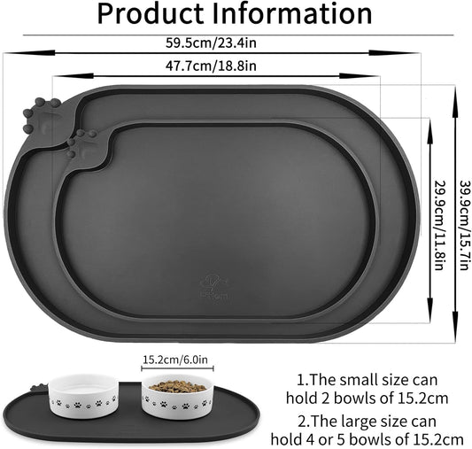 KPWACD Pet Placemat for Dog and Cat, Waterproof Silicone Dogs Feeding Bowl Mat Prevent Food and Water Overflow, High-Lips Puppy Dish Mats Suitable for Small Medium Big Pets, Black, 24" * 16"