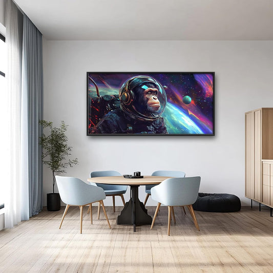 Framed Large Monkey Astronaut Wall Art, Oversized Chimpanzee Spacemen Wall Decor for Living Room, Outer Space Canvas Painting Pictures Modern Artwork for Living Room Bedroom Office 60"x30"