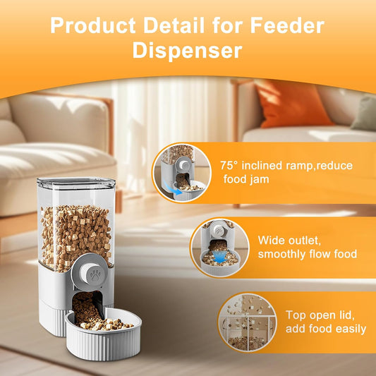 Auto Gravity Food Dispenser for Cage Hanging, 41OZ Capacity Hanging Automatic Pet Cage Feeder, Food Bowl for Cats Dogs Rabbit Ferret Chinchilla Bird Hedgehog Guinea Pig (Grey)