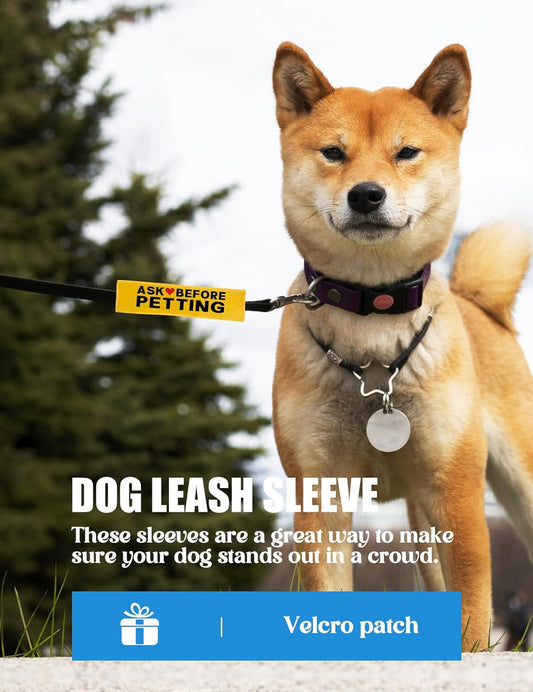 Ask Before Petting Dog Leash Sleeve, Funny Yellow Dog Leash Wrap Alert Hanging ID Patch Tag, Do Not Pet Velcro Patch Service Dog Leash Sleeve Pet Birthday Gifts for Dog Owners