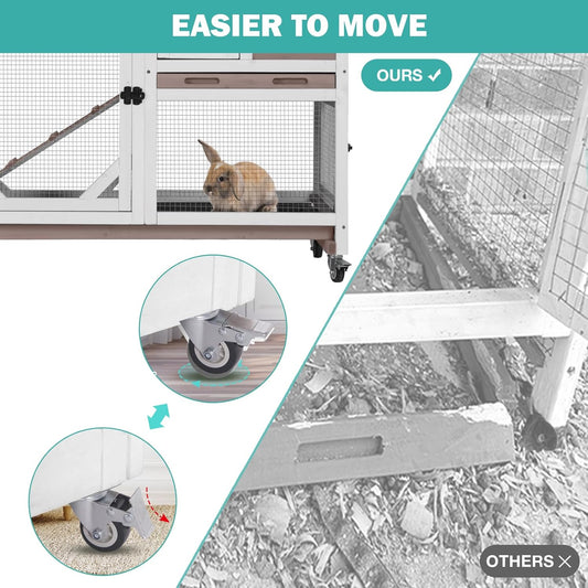 Rabbit Hutch Indoor for 2-4 Rabbits & Guinea Pigs,Bunny Cage with Slide-Out Plastic Trays,Wooden Small Animal Cage for Rabbits, Bunnies, and Guinea Pigs