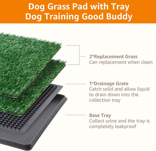 LOOBANI Dog Grass Pad with Tray - Dog Litter Box - Indoor Potty for Apartment and Patio Training - with 2 Packs Grass Pee Pads for Replacement, 20Γ25 Inch