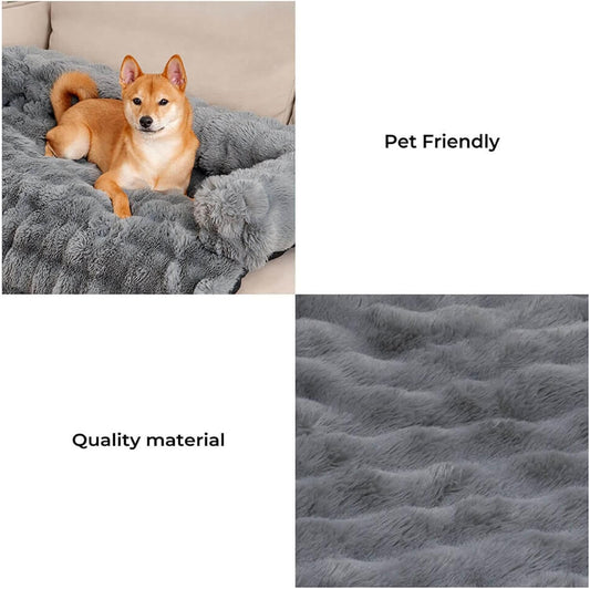 FUNNY FUZZY Pet Fluffy Fuzzy Couch Cover, Calming Washable Dog Bed Sofa Protector Pets Mat for Small Dogs and Cats (Grey,27.56 Γ 24.02 Γ 5.51 in)