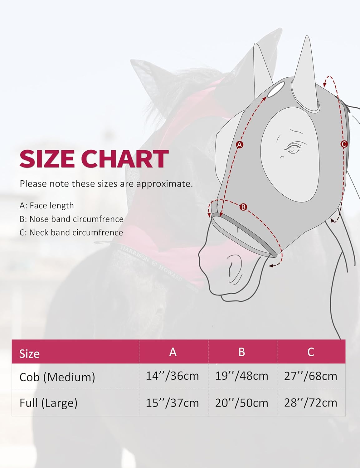 Harrison Howard Horse Fly Mask with Forelock Opening Stretch Breathable and Comfortable for Horses UV -Protection Burgundy M