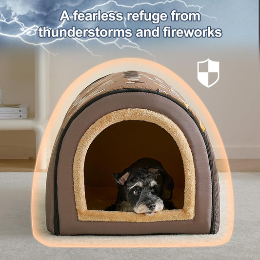 Jiupety Indoor Dog House, 2-in-1 Portable Foldable House Bed with Cover, Pet Tent & Cave Bed for Medium Dogs, XL(29"Γ21"Γ20"), Up to 44 Lb, Brown