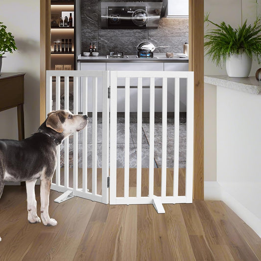 ZJSF Freestanding Indoor Dog Gate for House Foldable Wood White Puppy Gate for Doorways Pet Gate for Stairs Extra Wide Pet Fence 32" Height 2 Panels