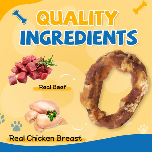 gazeupon Dog Treats, Chicken Wrapped Meat Ring,Made with Real Chicken and Beef Meat, Healthy Dog Chews, Rawhide Free,w/Glucosamine Chondroitin