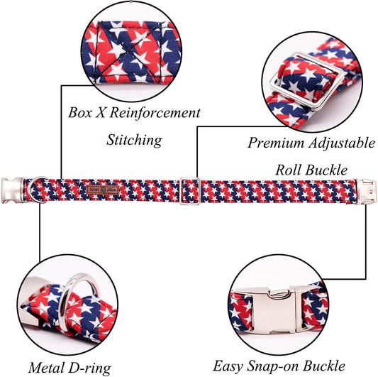 Lionet Paws Patriotic Dog Collar with Bowtie, 4th of July, Soft and Comfortable, Adjustable Collar for X-Large Dogs, Neck 16-26 inches