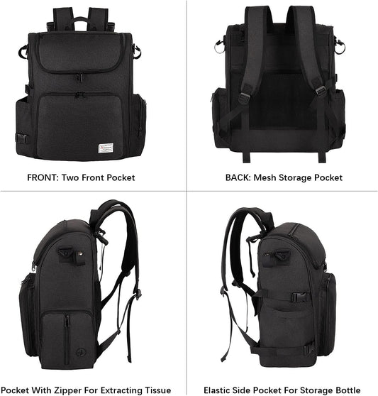 Modoker Dog Travel Bag Backpack, Airline Approved Pet Accessories Organizer for Dog and Cat with Shoulder Strap, 2 Dog Food Storage Containers, 2 Collapsible Dog Bowls,1 Pet Mat, Black