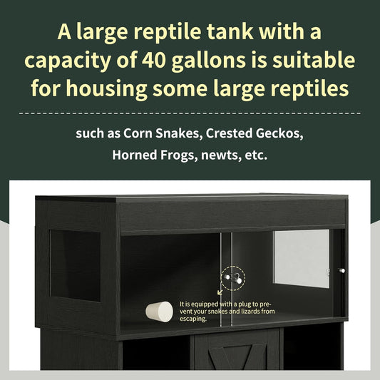 40 Gallon Reptile Terrarium Tank with Storage Cabinet, Reptile Tank with Stand, for Leopard Geckos, Corn Snakes, Juvenile Pets, Sliding Acrylic Doors, Mesh Top, Power Outlet, Black PX03RTB
