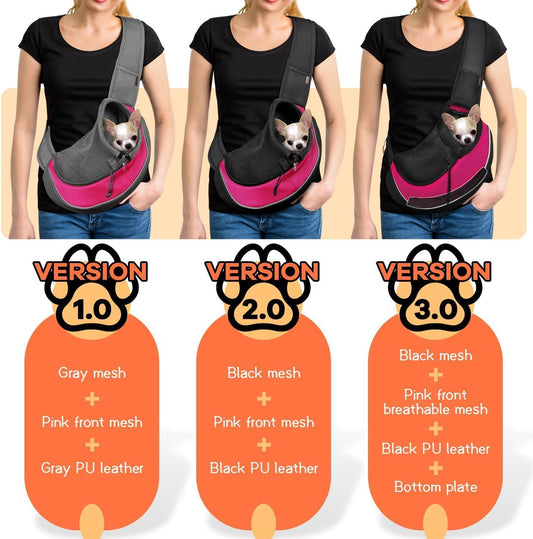 YUDODO Pet Sling Carrier for Small Dogs & Cats β Hands-Free Puppy Carrier with Safety Hook, Large Zipper Pocket, Soft Breathable Mesh, Adjustable Strap & Reflective Strip (Pink 3.0 M)