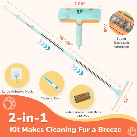 5 PCS Pet Hair Removal Tool, Roller Dog Hair Removers for Couch, Retractable Pet Hair Carpet Scraper Rack, Reusable Cat Hair Remover for Bed, Rugs, Stairs, Furniture