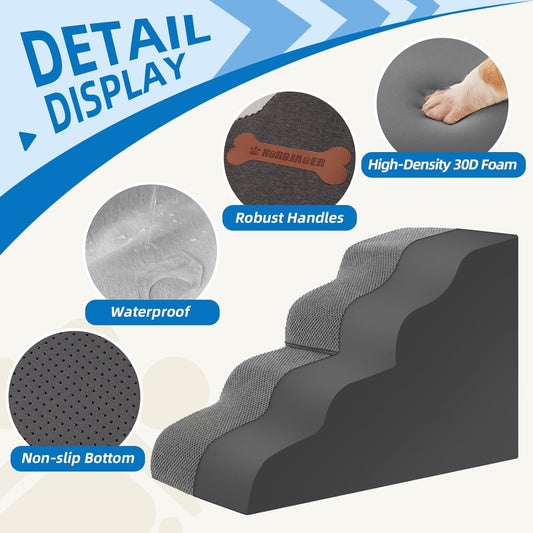 Dog Stairs for Small Dogs and Cats, 2 Steps Pet Stairs to Get on Couch Sofa and Chair, Indoor Non-Slip Balanced Portable Pet Step, High-Density Foam Ramp with Removable Washable Cover, Grey(11.8" H)