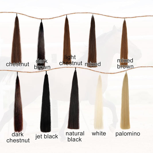 Horse Tail Extensions with Natural Loop Top, Blunt Cut Bottom, 3/8 LB 28-30 Inches Long (Jet Black)