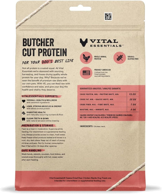 Vital Essentials Chicken Necks Dog Treats, 9 oz | Freeze-Dried Raw | Single Ingredient | Premium Quality High Protein Training Treats | Grain Free, Gluten Free, Filler Free