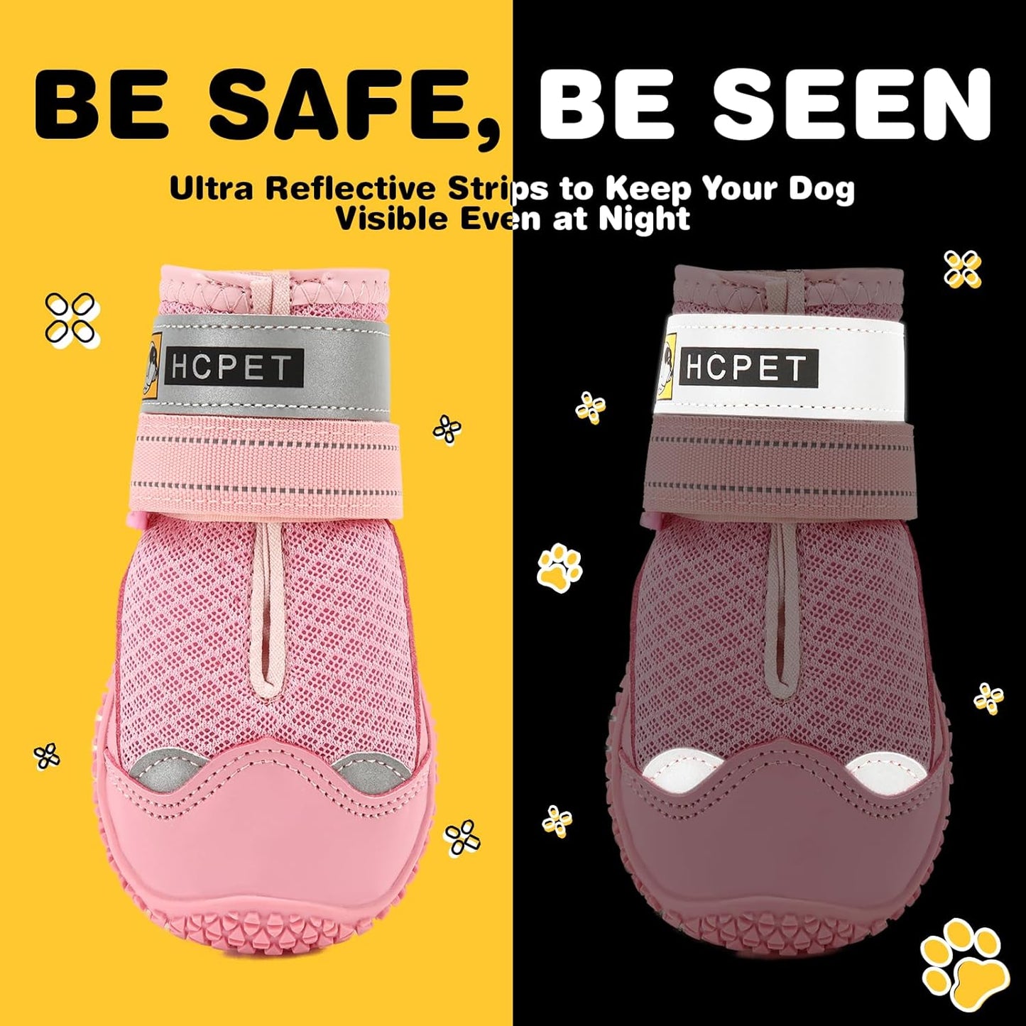 Hcpet Dog Shoes for Large Dogs, Breathable Dog Booties for Small Medium Dogs, Anti-Slip Dog Boots & Paw Protectors for Hot Pavement Winter Snow Hiking with Reflective Straps Pink Size 2