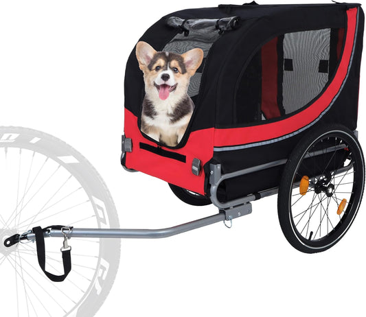 Blue-Grey Large Folding Bike Trailer for Dogs β Heavy-Duty Steel Frame, 66LB Capacity Pet Carrier for All-Terrain Cycling, Jogging & Camping Adventures!