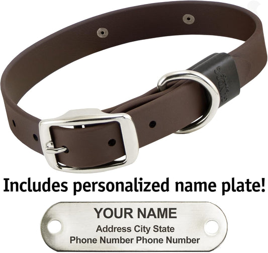 Biothane Custom Dog Collar β Waterproof, Stink-Proof Personalized Collar with Name & Phone Number β Durable, Many Sizes and Colors β Assembled in USA (Chocolate Brown)