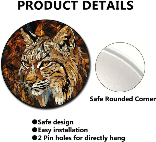 Lygond Metal Sign Tin Sign Circular Stained Glass Bobcat Signs for Garden for Patio 12Γ12 Inches