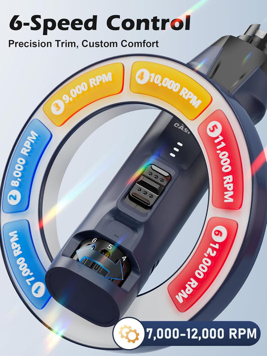 Casfuy 6-Speed Dog Nail Grinder β 50%+ Boost Power Dog Nail Trimmers Quiet with Dust Cap & 2 LED Lights & 2000mAh Battery & 4.8V Motor Electric Pet Toenail File Tool for Large Medium Small Dogs Cats