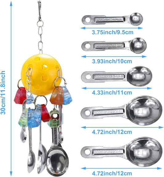 Litewoo Bird Chew Toy with Metal Spoons Ball Chewing Toy Hanging Swing for Parrot Macaw Cage Accessory