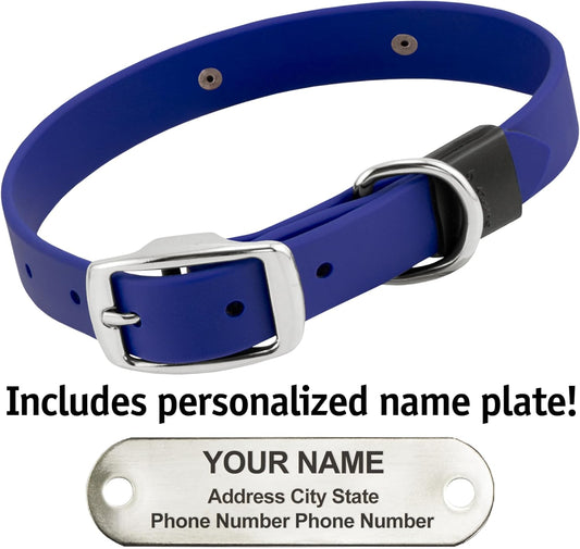 Biothane Custom Dog Collar β Waterproof, Stink-Proof Personalized Collar with Name & Phone Number β Durable, Many Sizes and Colors β Assembled in USA (Royal Blue)