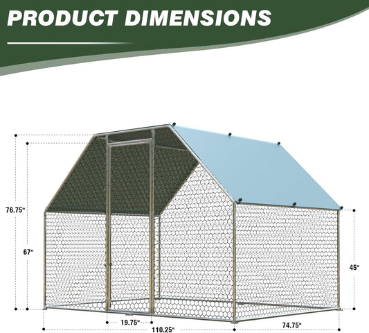 4ever2buy Chicken Runs for Yard with Cover, Large Metal Chicken Run Walk in Metal, Outside Dog Kennel with Roof, Flat Roofed Outdoor Kennel for Cats(9.2āLx6.23āWx6.4āH)